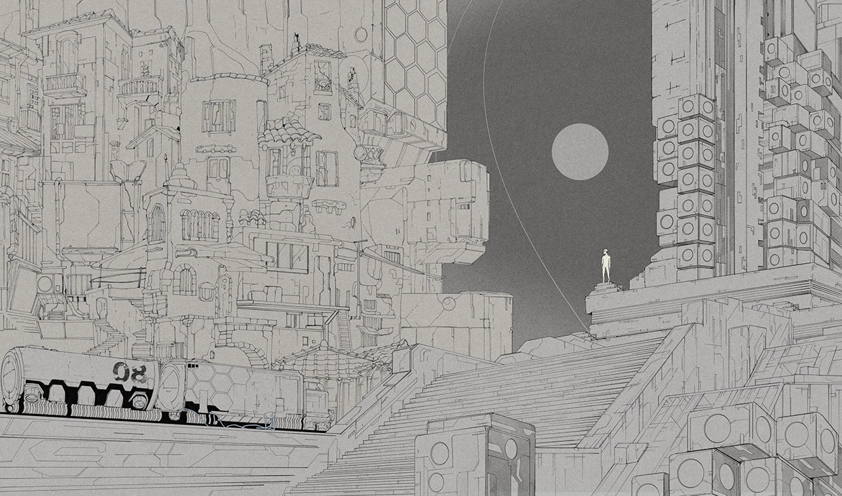 Scifi sci-fi science fiction moebius futuristic astronaut outerspace musiccover Cyberpunk solarpunk