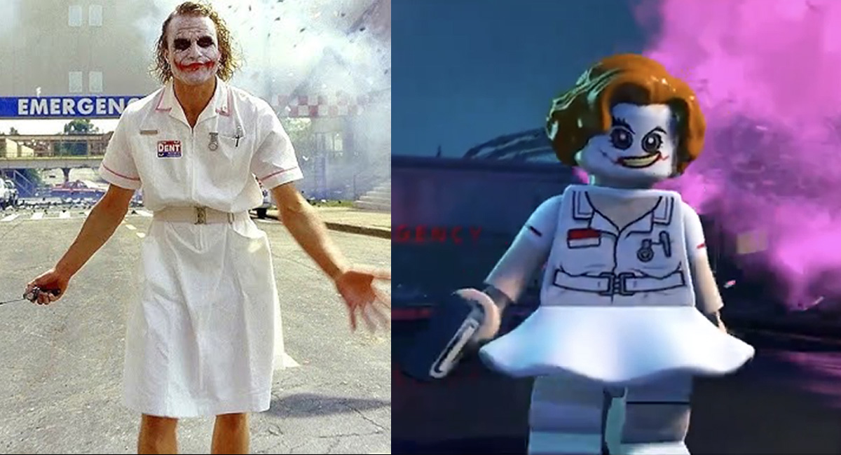 Image 9: A scene from the Dark Knight movie compared with Lego Batman Legacy of the Dark Knight