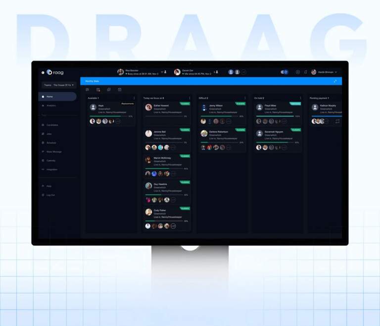 Giao diện SaaS Dashboard Draag từ Iconiq Designers: Tối ưu hóa không gian làm việc hiệu quả Image 1: saas dashboard ui ux design showcasing candidate tracking and dark mode dashboard layout