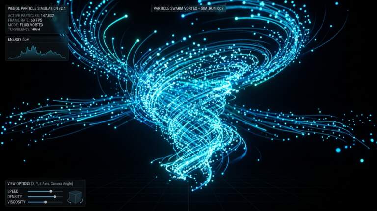 Casberry India và bộ mô phỏng hạt 3D thế hệ mới trên WebGL Image 1: Casberry generative particle simulation hero visual interface