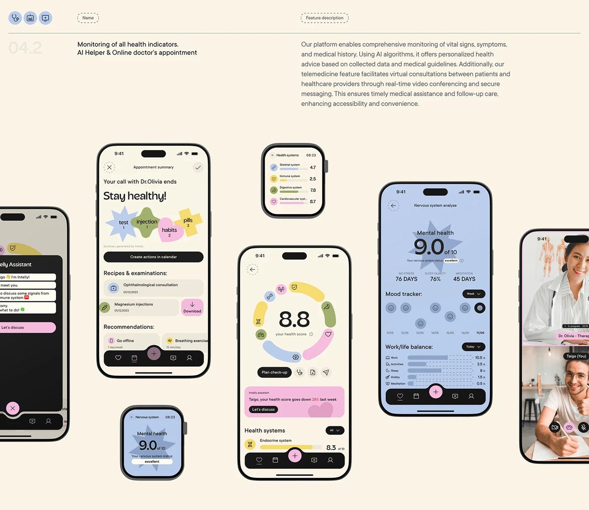 IImage 9: Intelly Healthcare App mobile phone mockup vitals UI design