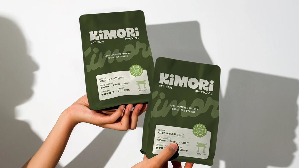 Image 8: Kimori Matcha Cat Cafe mobile app UI design mockup branding