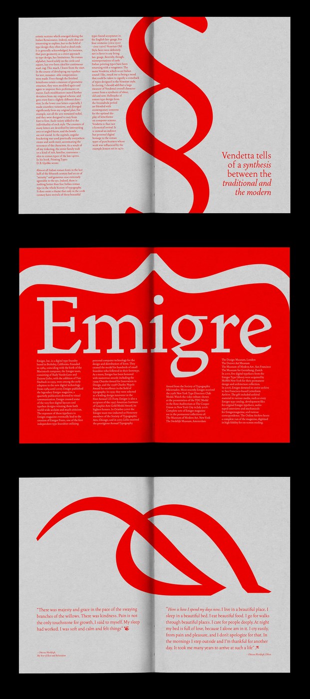 Image 3: vendetta typeface specimen book design layout typography detailing custom geometric glyph alignments