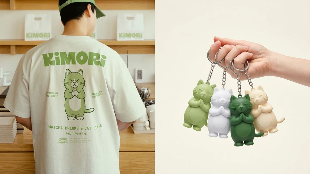 Image 7: Kimori Matcha Cat Cafe merchandise design layout branding
