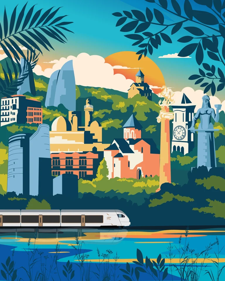 Modernizing Azerbaijan Railways (ADY) Through Vibrant Animated Illustrations - Image 21: ady AzerbaijanRailways Tblisi baku gif animation vector art cityillustration railway Landscape