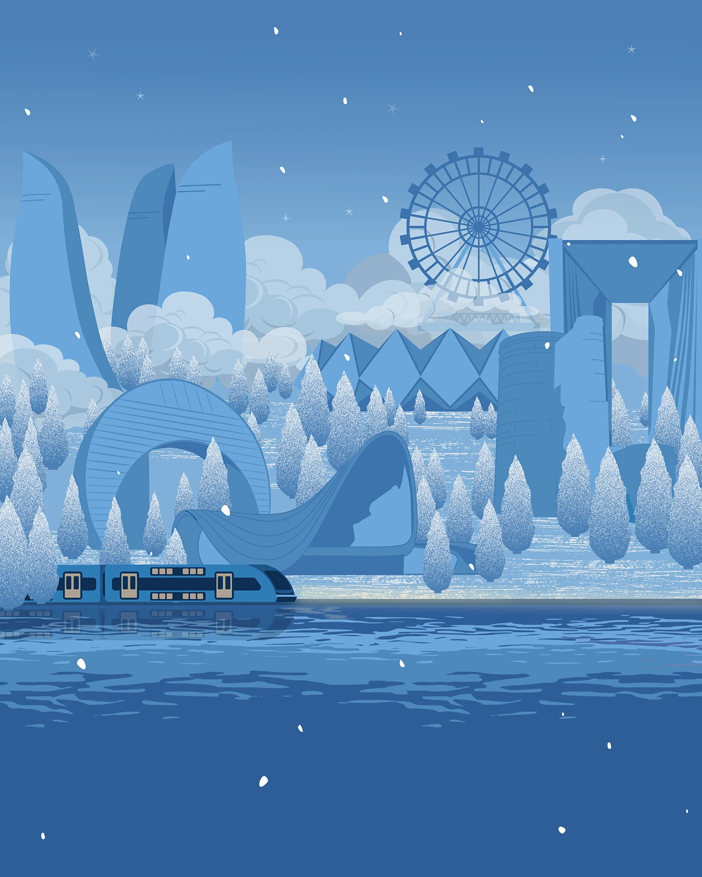Image 23: ady AzerbaijanRailways Tblisi baku gif animation vector art cityillustration railway Landscape