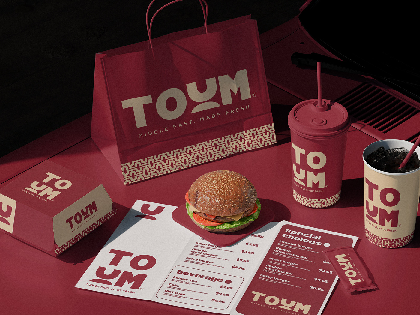 Image 1: TOUM brand identity and packaging hero mockup by Kashyap Bhatt