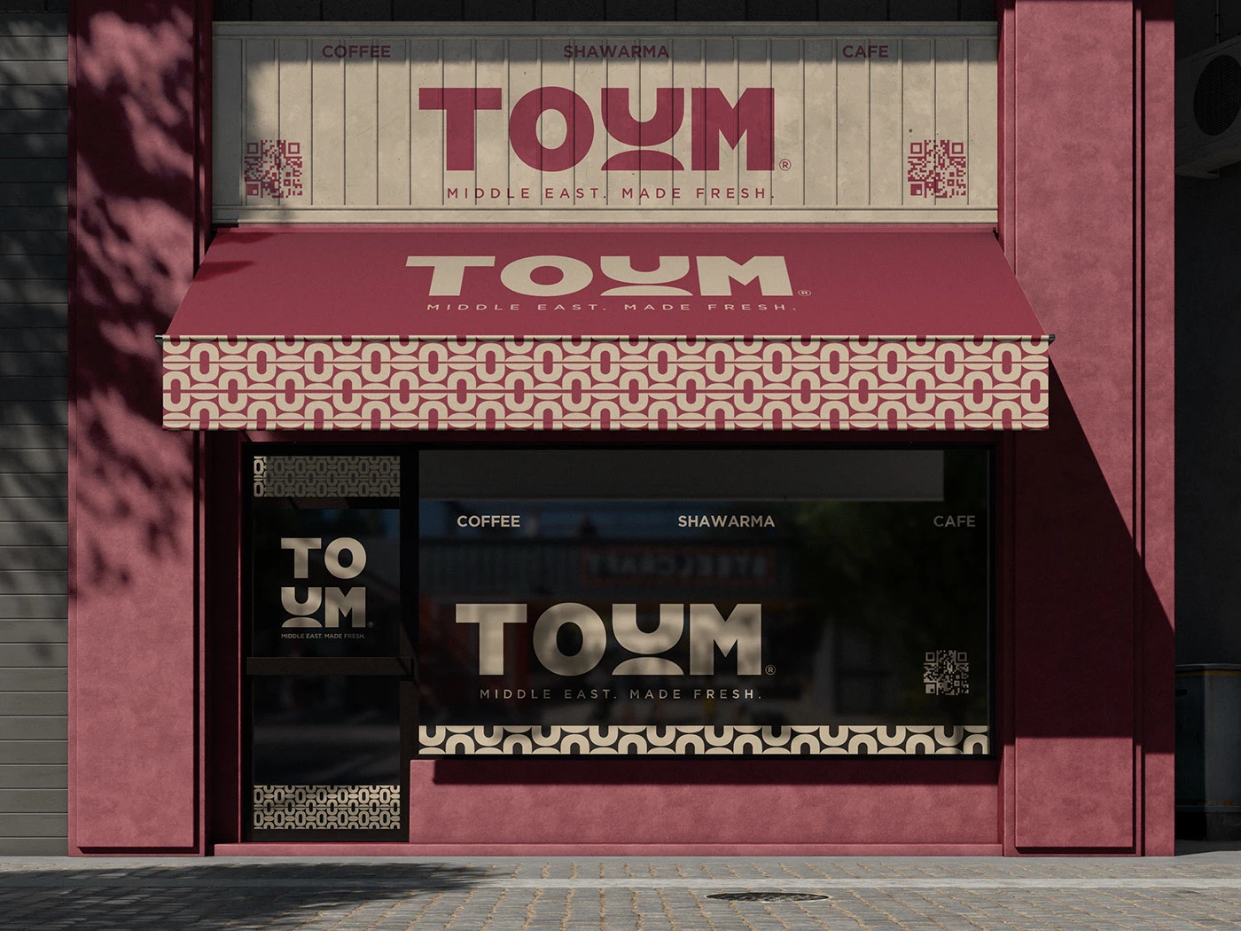 Image 2: TOUM packaging design system showing logo and color palette