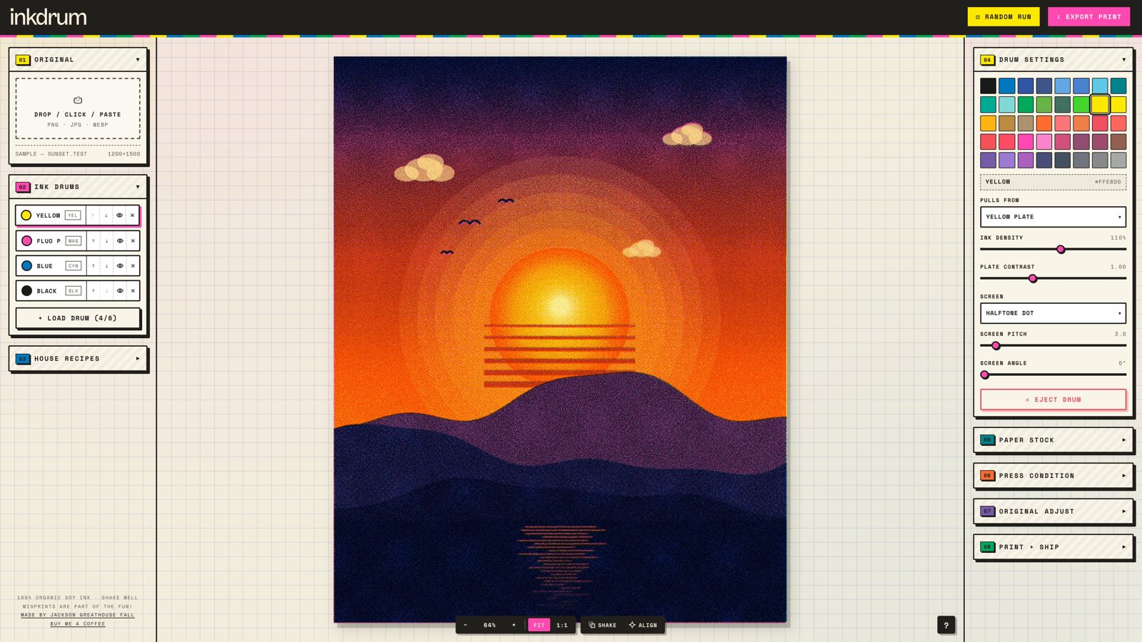 Image 1: INKDRUM Risograph print simulator web app full cover screenshot