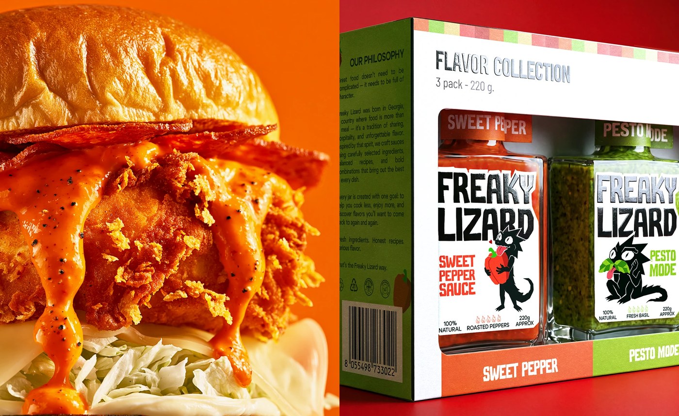 Image 4: Sauce bottle gift box from freaky lizard branding packaging yevheniia dutchak.