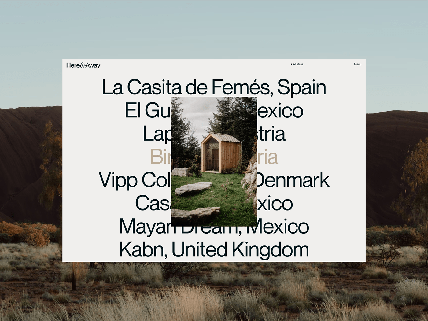 Image 1: Here Away travel platform ui ux layout hero