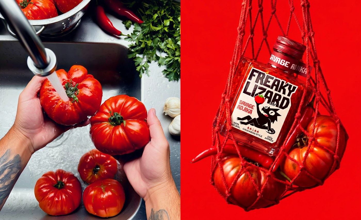 Image 8: Red adjika sauce representing freaky lizard branding packaging yevheniia dutchak.