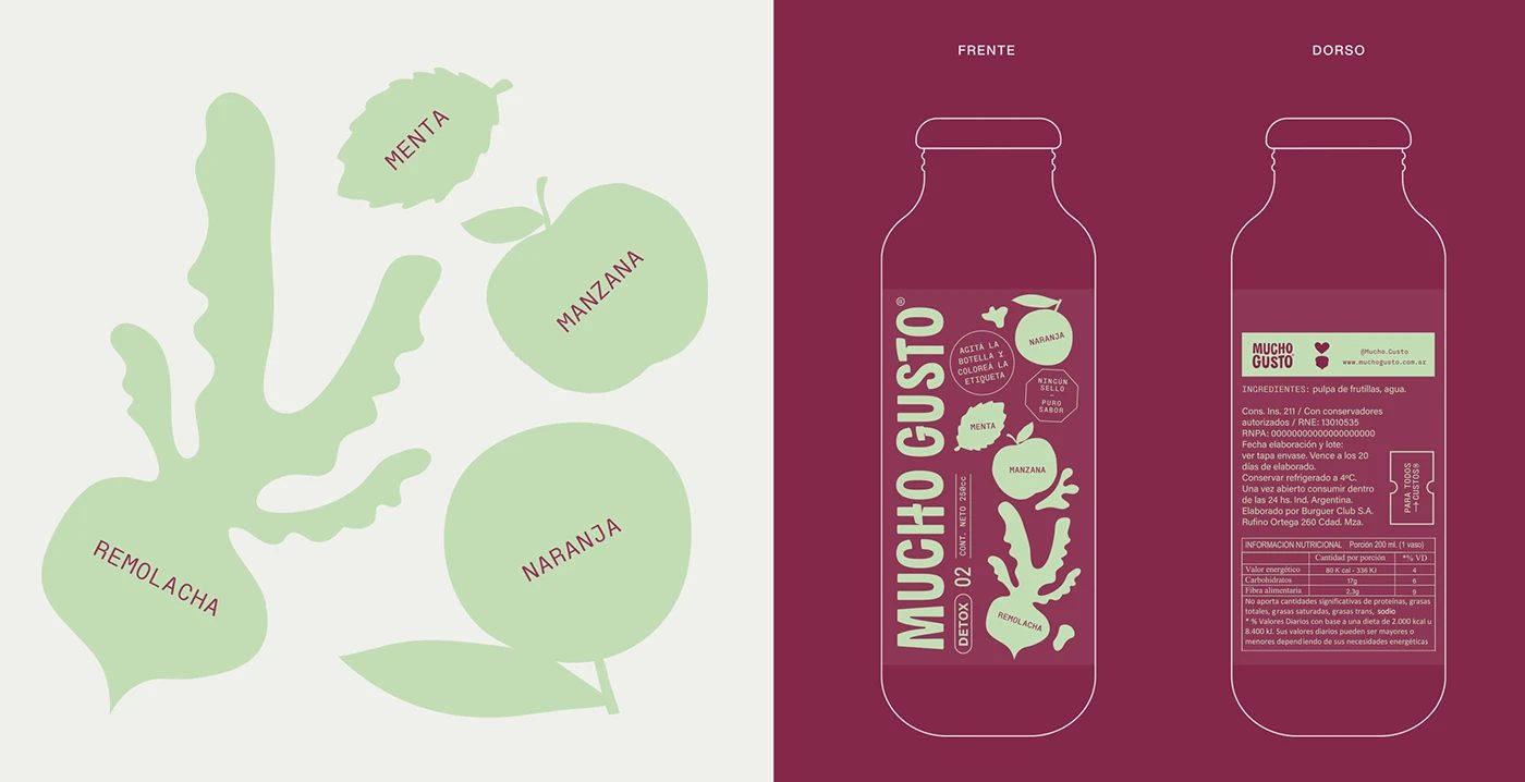 Image 2: Mucho Gusto beverage branding vector ingredient icons and label construction grid