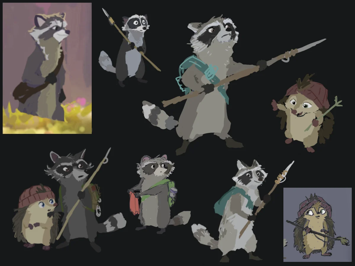 Image 68: Visual development for OVERGROWN - raccoon character collage