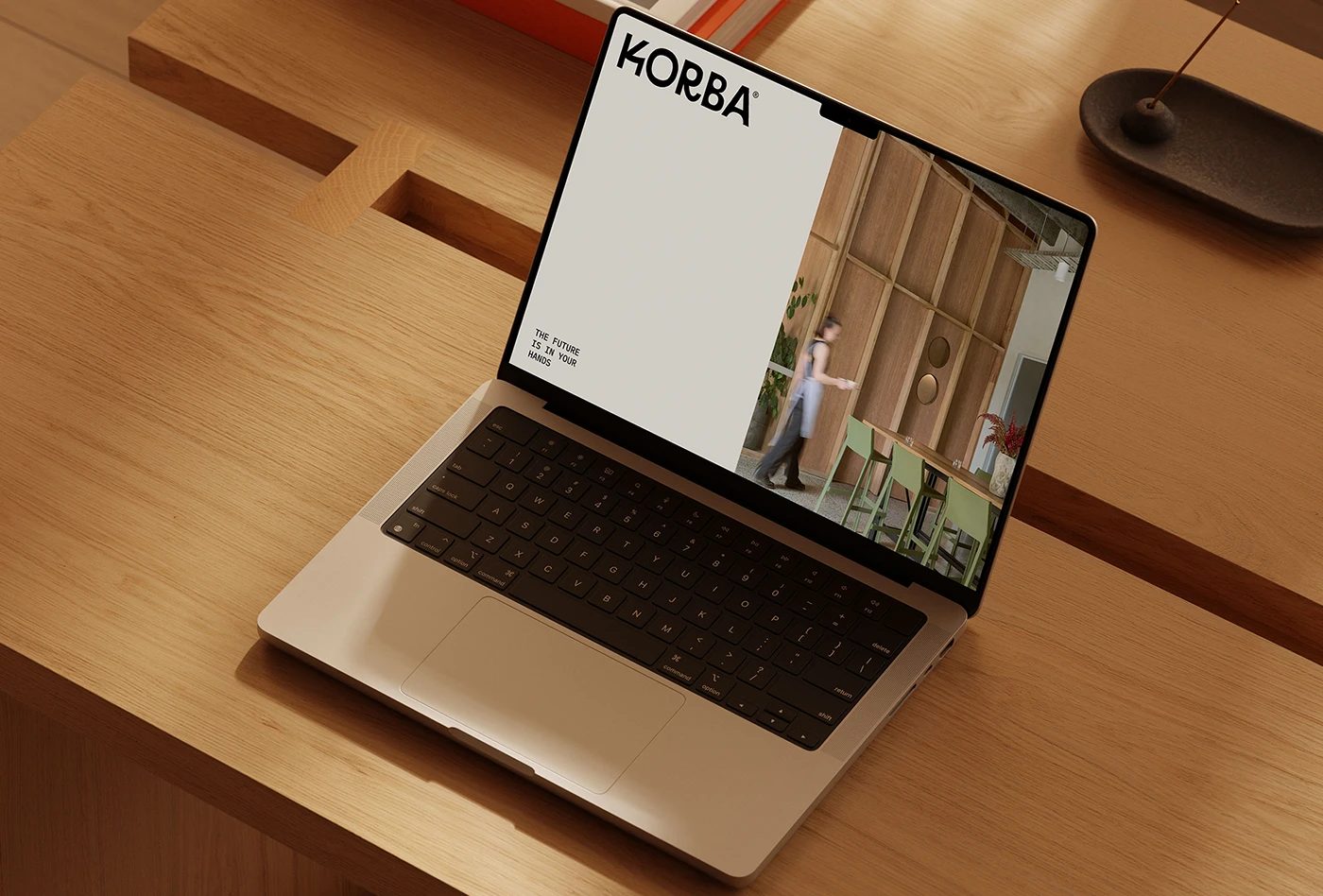 Image 8: KORBA architectural studio branding laptop web screen mockup