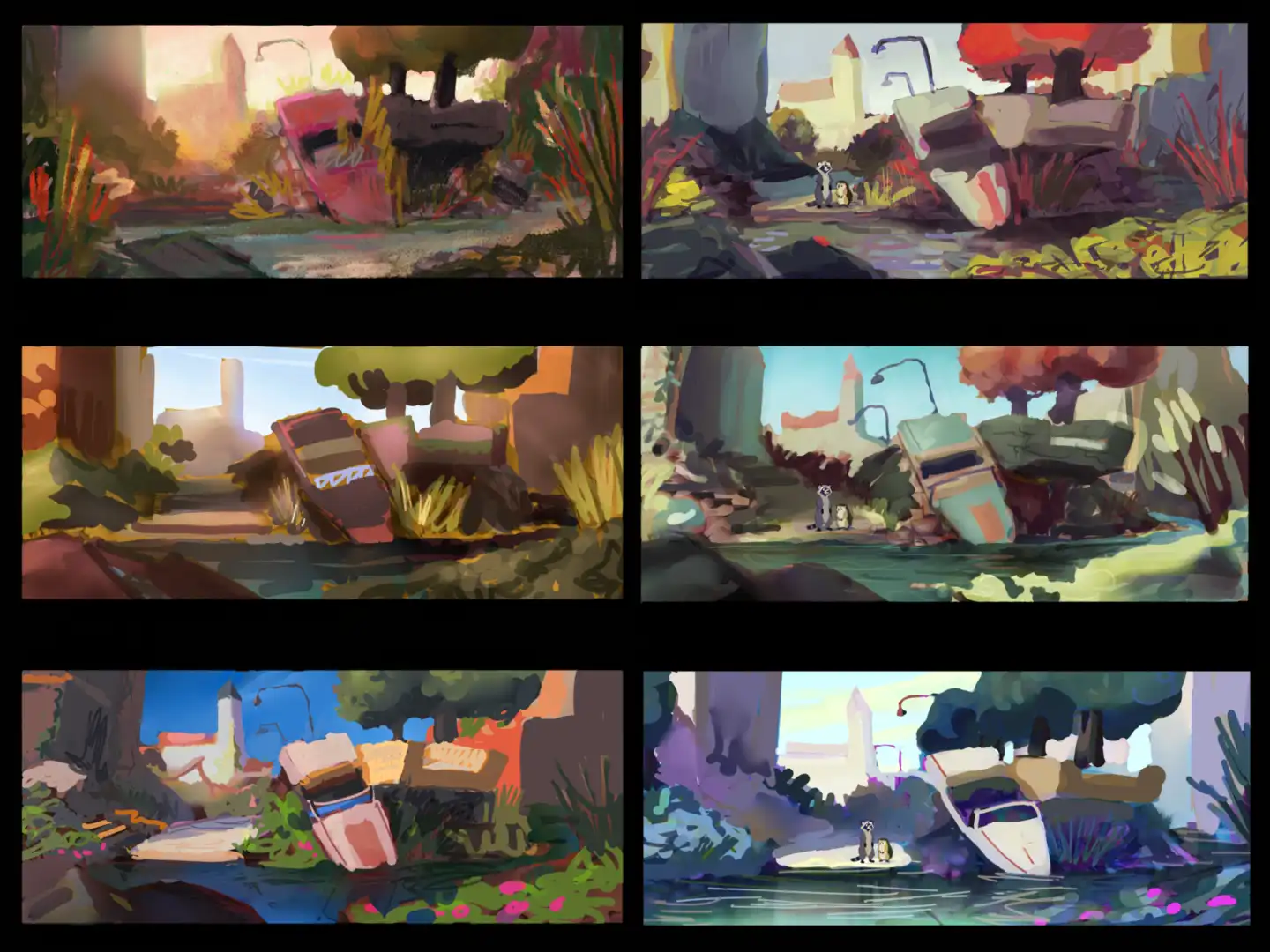 Image 66: Visual development for OVERGROWN - color exploration grid