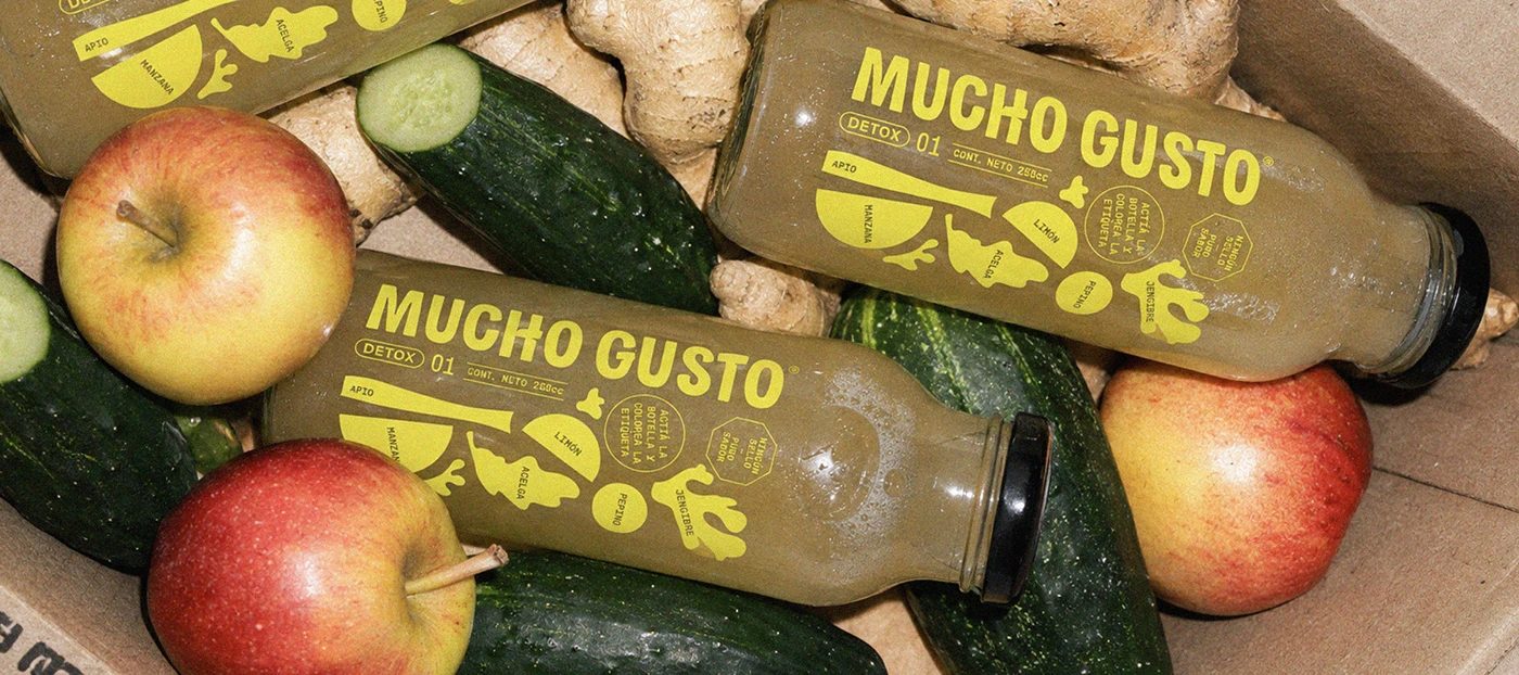 Image 6: Mucho Gusto beverage branding Detox 01 label design and packaging graphics
