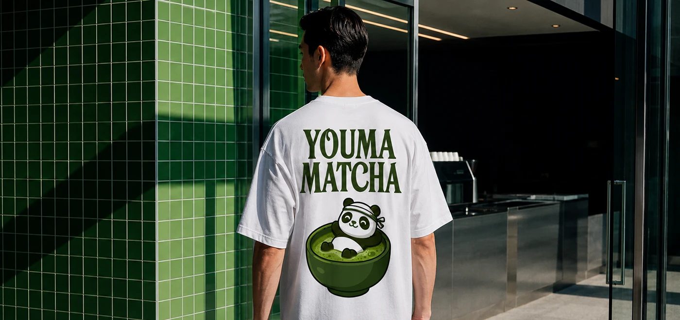 Image 5: Youma Matcha branding t-shirt back print with panda mascot