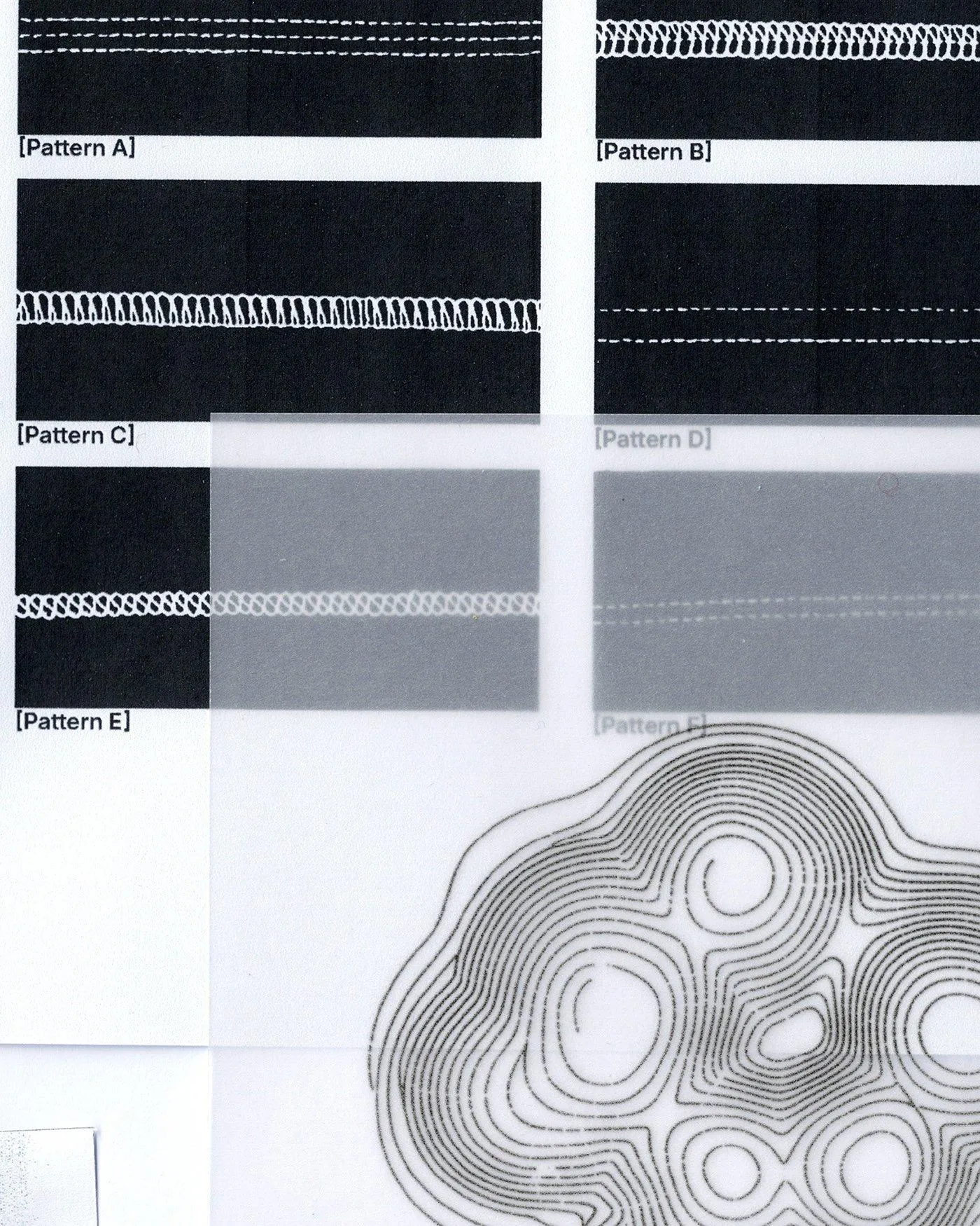 Image 4: NUINO footwear repair branding stitching pattern specimen catalog with contour line tracing overlay