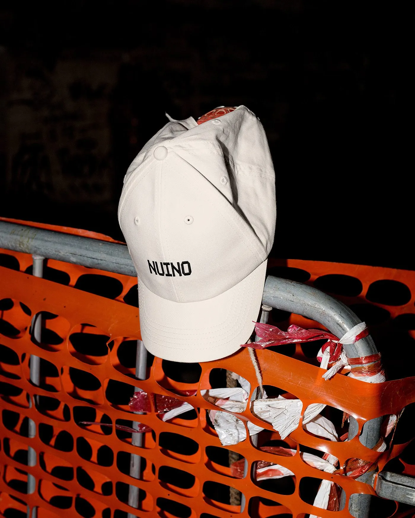 Image 9: NUINO footwear repair branding embroidered white cotton cap with octagonal wordmark