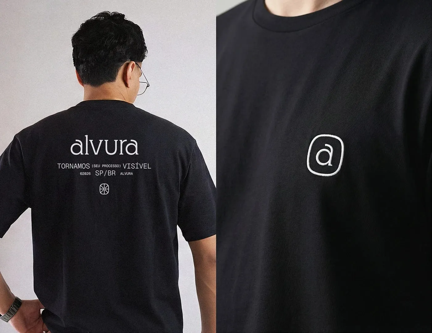 Image 3: Alvura Filmes branding black staff t-shirt embroidered with a monogram