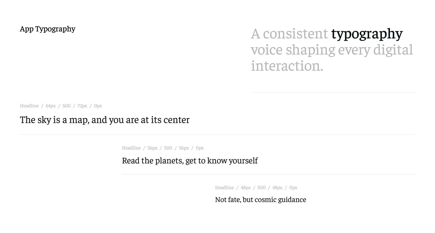 Image 3: Astromatik app branding ux ui sencer b. yilmaz layout guidelines showing typographic scaling and font specs