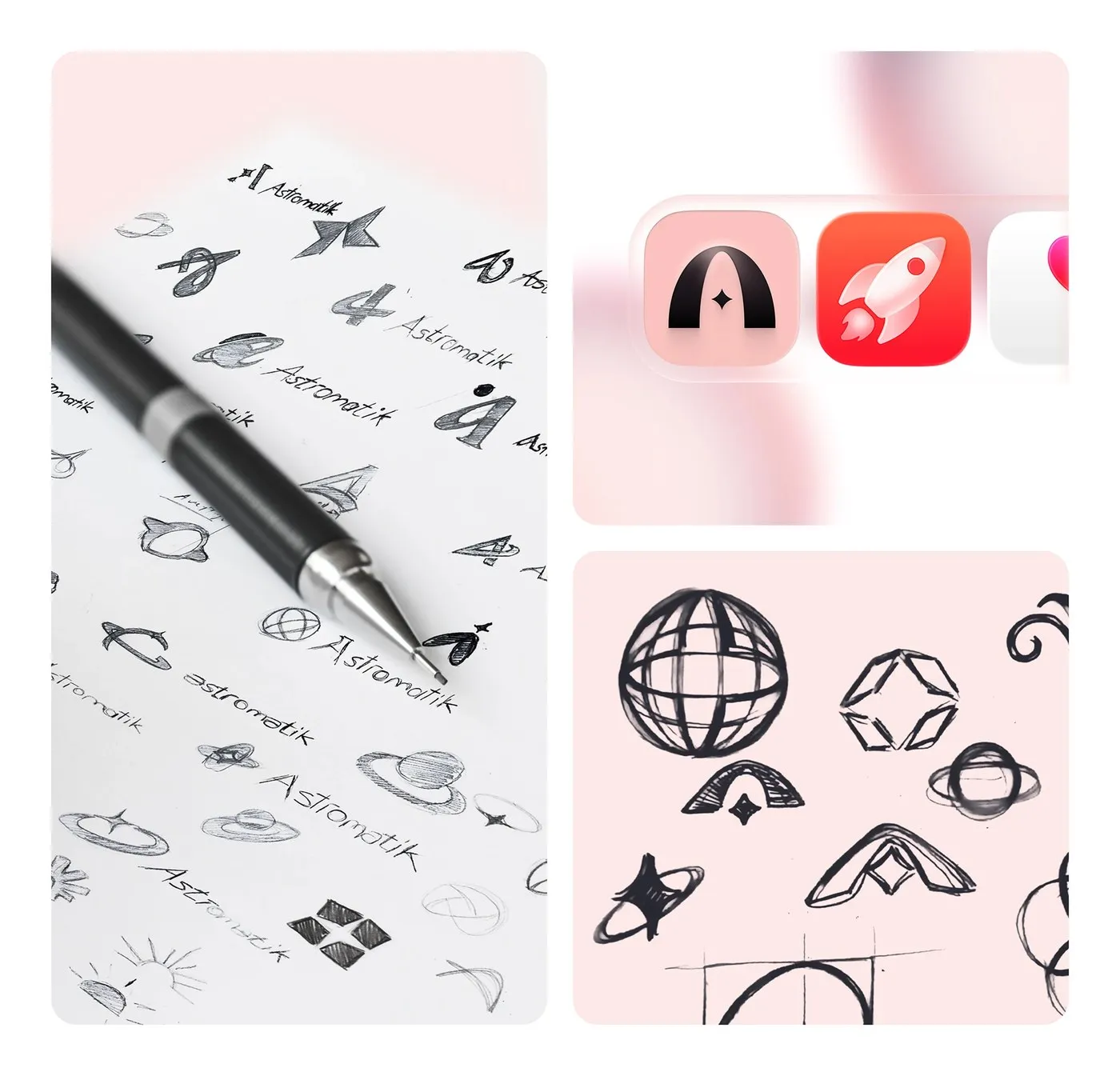 Image 4: Astromatik app branding ux ui sencer b. yilmaz initial pencil sketches and brand symbol development