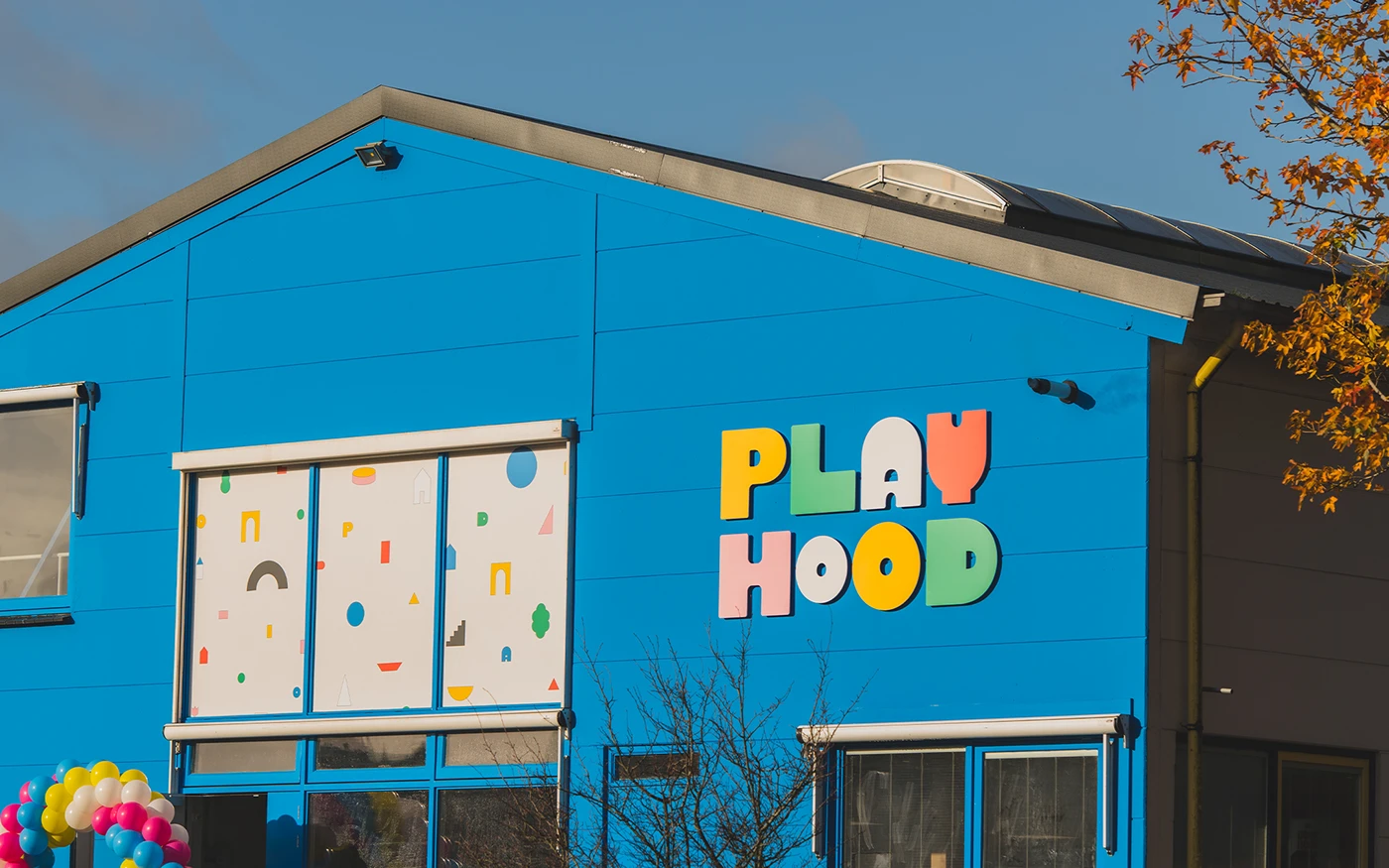 Image 2: PLAYHOOD branding identity environmental building facade by Karla Heredia
