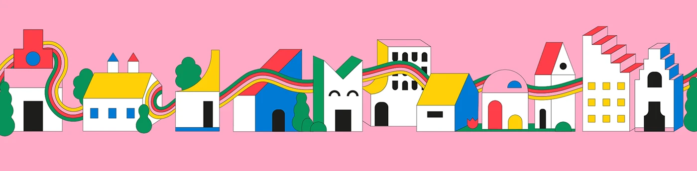 Image 4: PLAYHOOD branding horizontal cityscape vector graphic