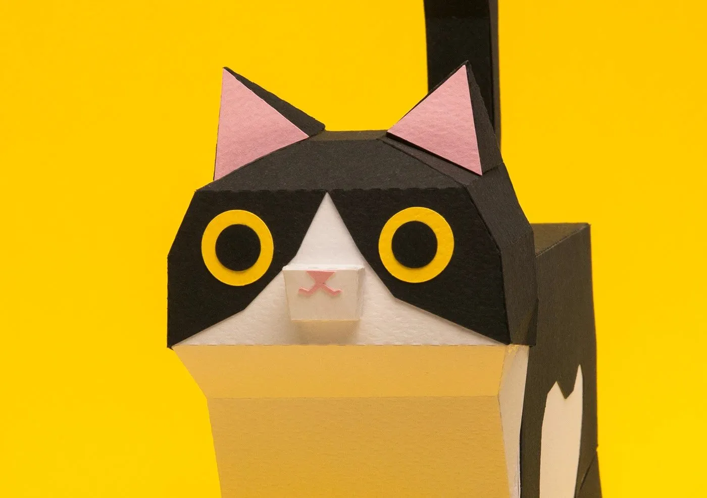 Image 6: Kitten Paper Kits tuxedo kitten head paper craft design close-up