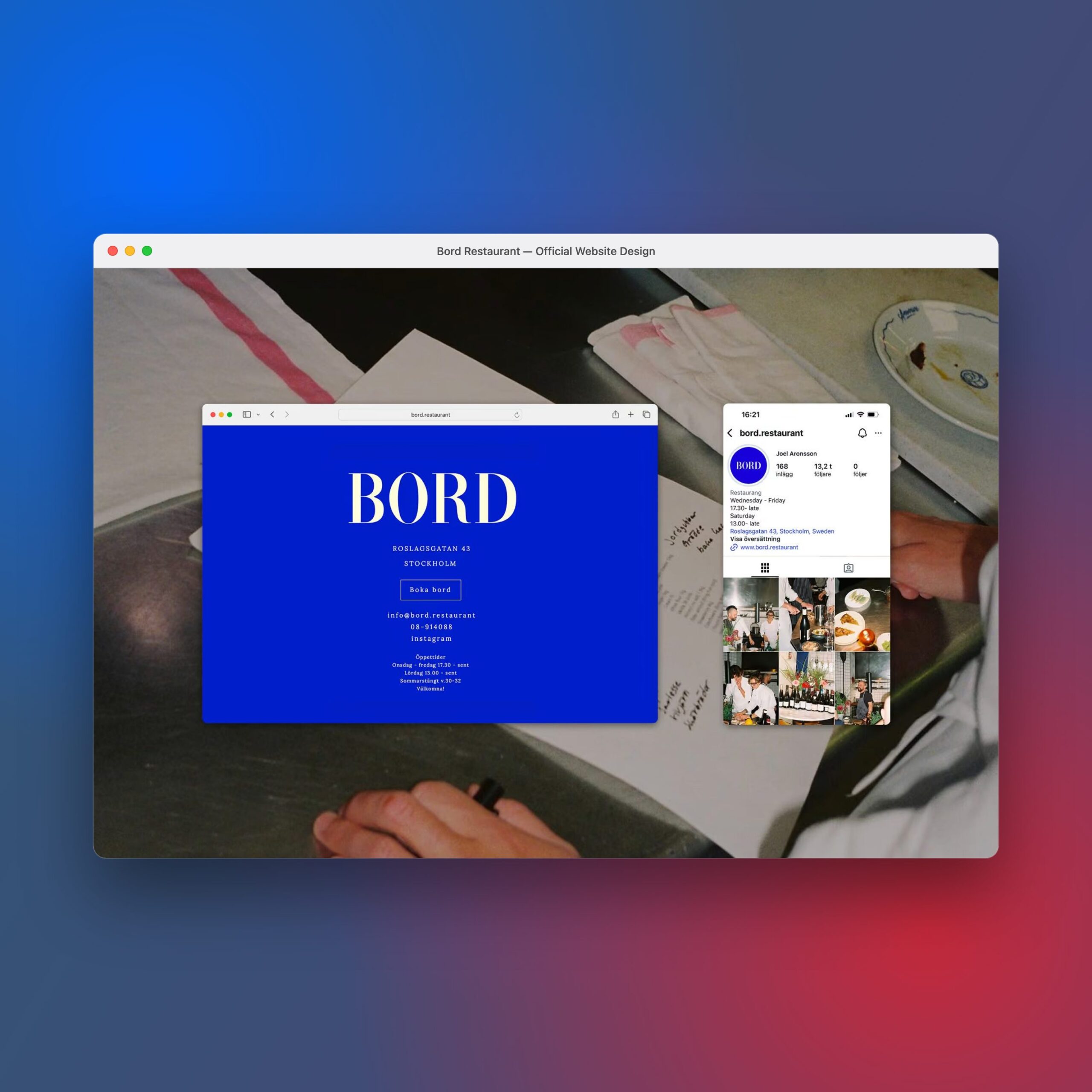 Image 1: Bord restaurant visual branding 1:1 square mac mockup