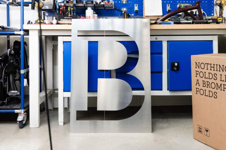 Image 1: Brompton global branding brushed aluminum B stencil plate in factory