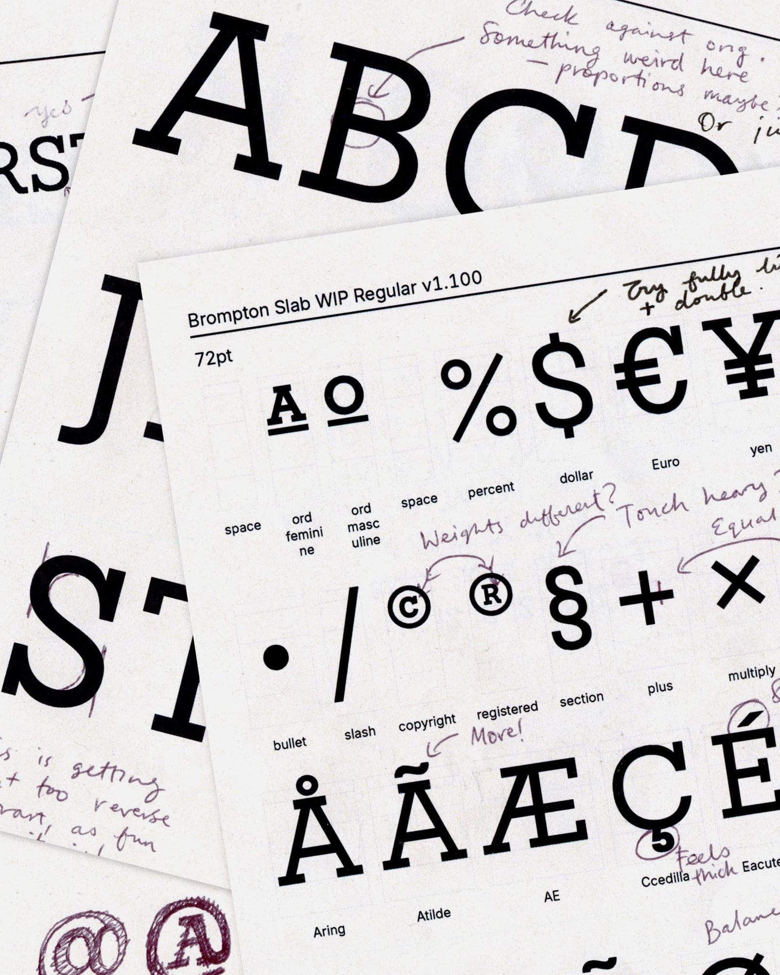 Image 3: Brompton global branding typeface proof sheet with handwritten notes