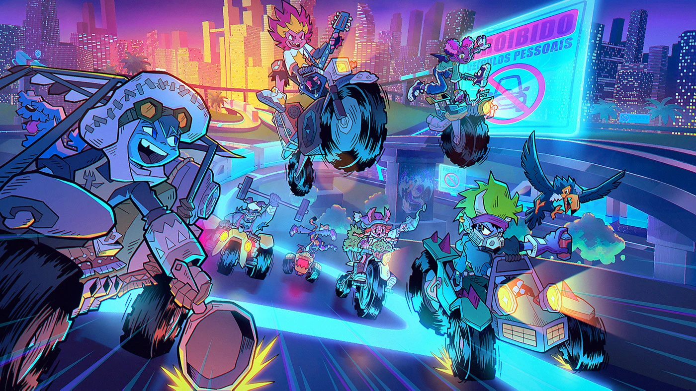 Image 5: styleframe may contain: Characters running in the early morning hours in a futuristic city.