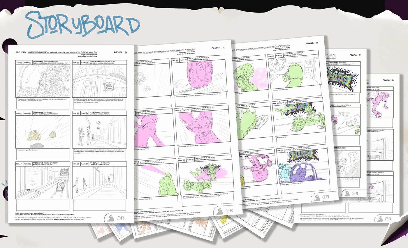 Image 11: Contains: animatic and storyboard of the music video inspired by racing in a futuristic city.