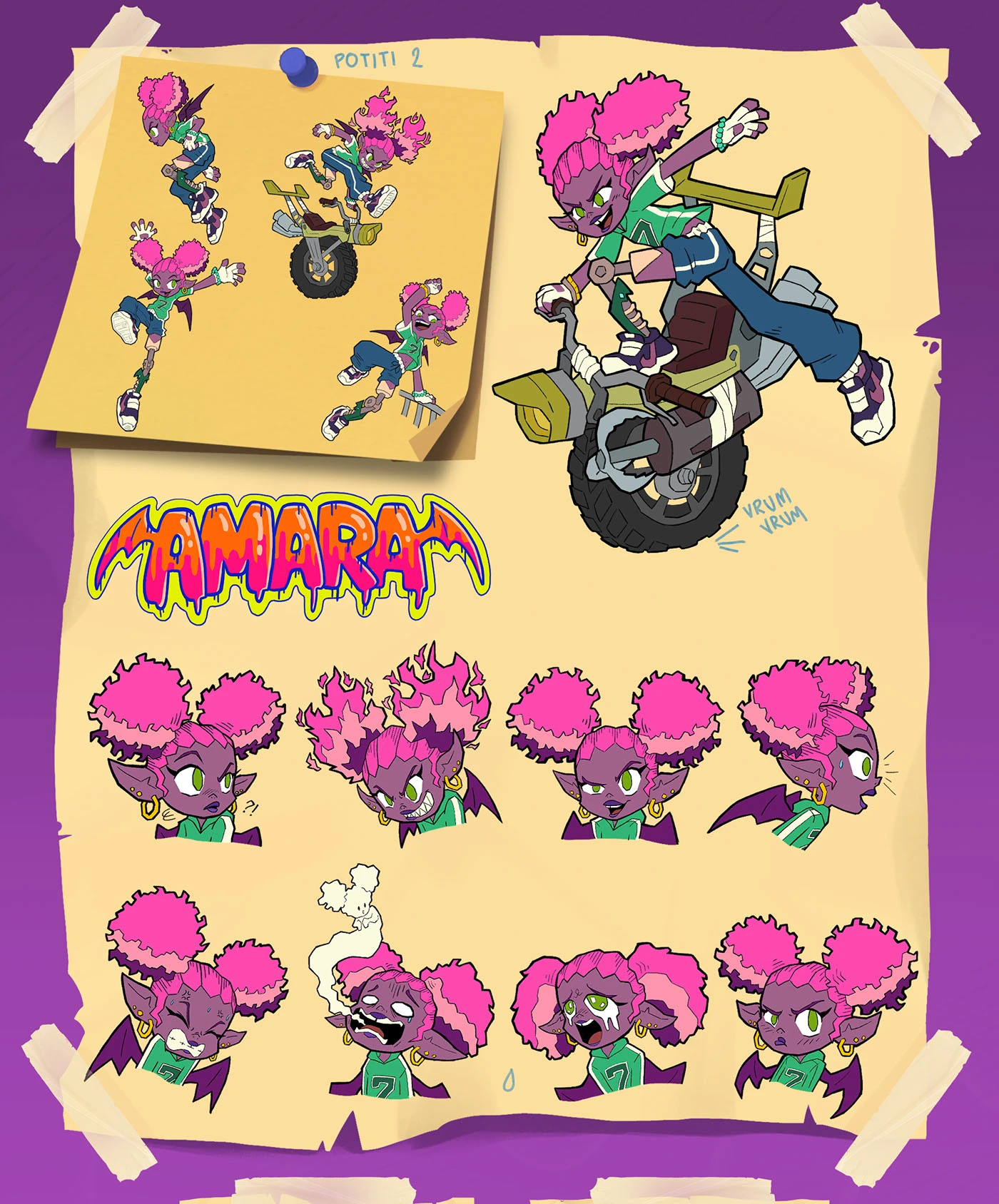 Image 14: Contain: A Black character, parkour expert, uses vibrant colors, is resilient. Rides a motorcycle.