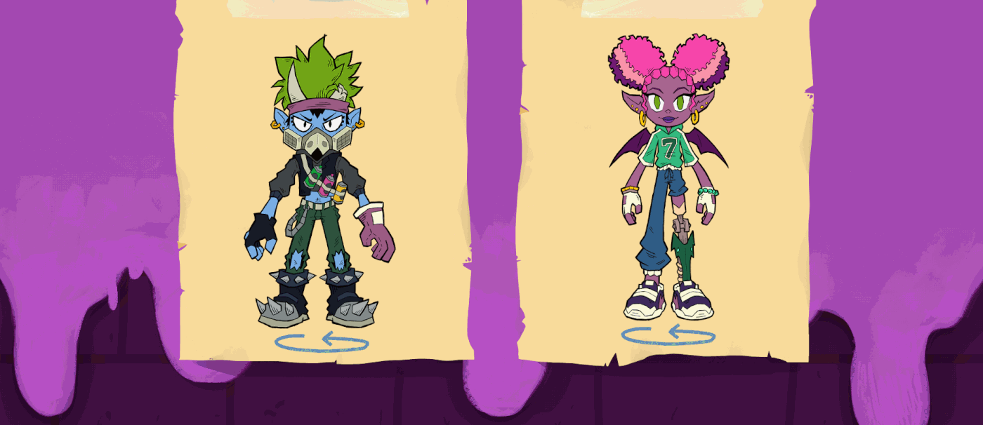 Image 15: Contains: Animated turnaround (gif) of two colorful 2D characters.