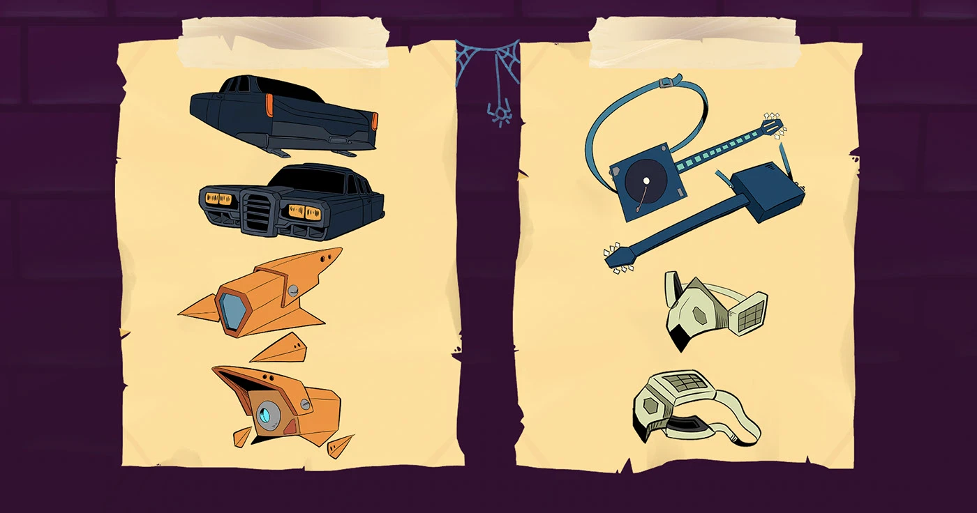 Image 22: Content: Props for an animated short film for a music video. Stylized in 2D cartoon style.