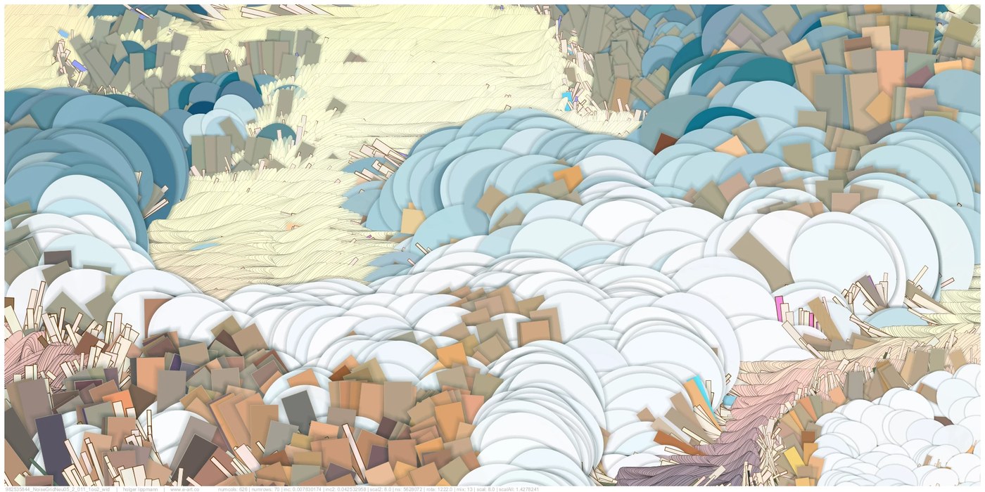 Image 3: noise-scape 2025 holger lippmann mathematical terrain generated using squares and ellipses
