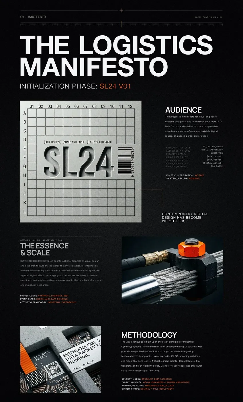 SL24: Industrial Data Logistics Meets Brutalist Typography by Kseniya Artman