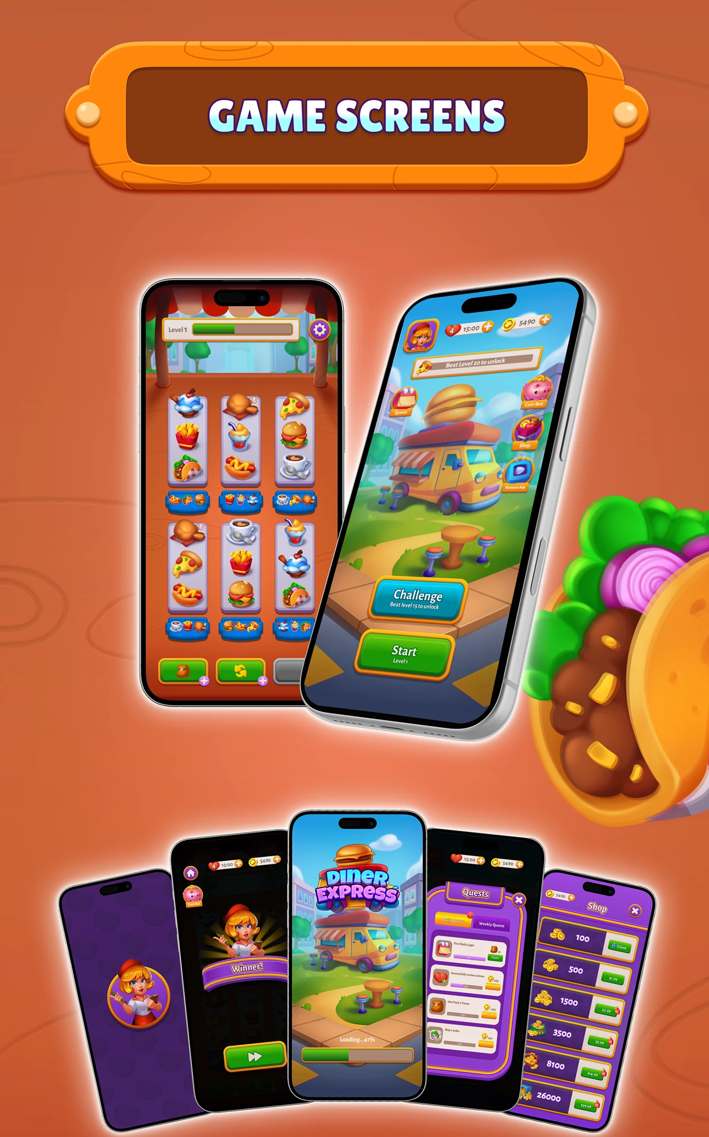 Img02 - Diner Express: Mobile Sorting Game UI Visual Design