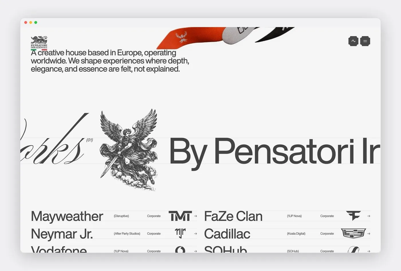 Img02 - Pensatori Irrazionali: A Technical Atelier Combining Brutalist Typography and WebGL Physics