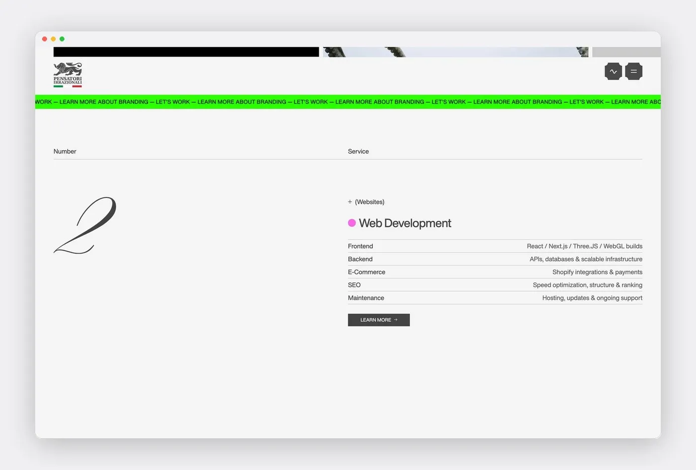 Img04 - Pensatori Irrazionali: A Technical Atelier Combining Brutalist Typography and WebGL Physics